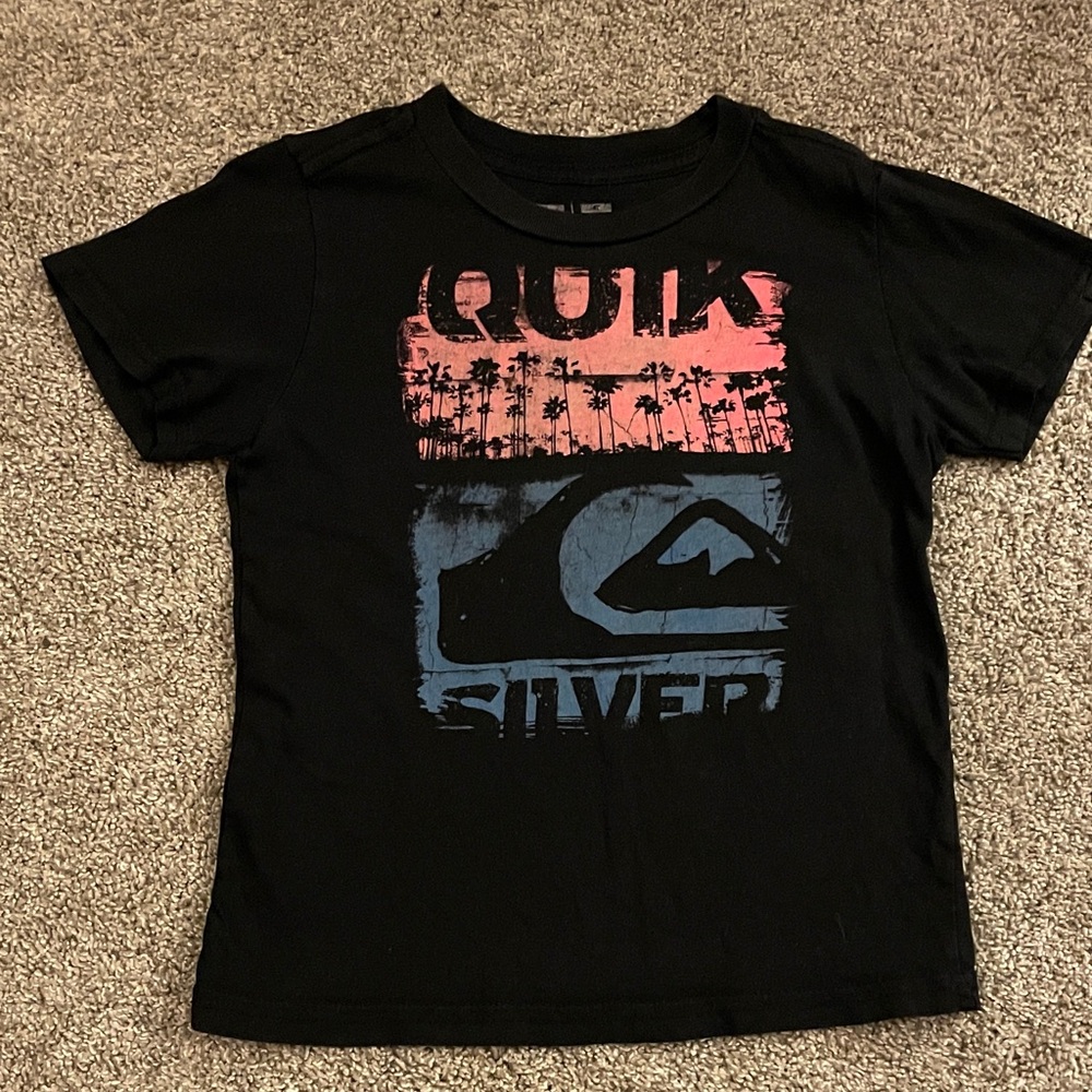 Quiksilver Kids Black Tee with Pink and Blue Design